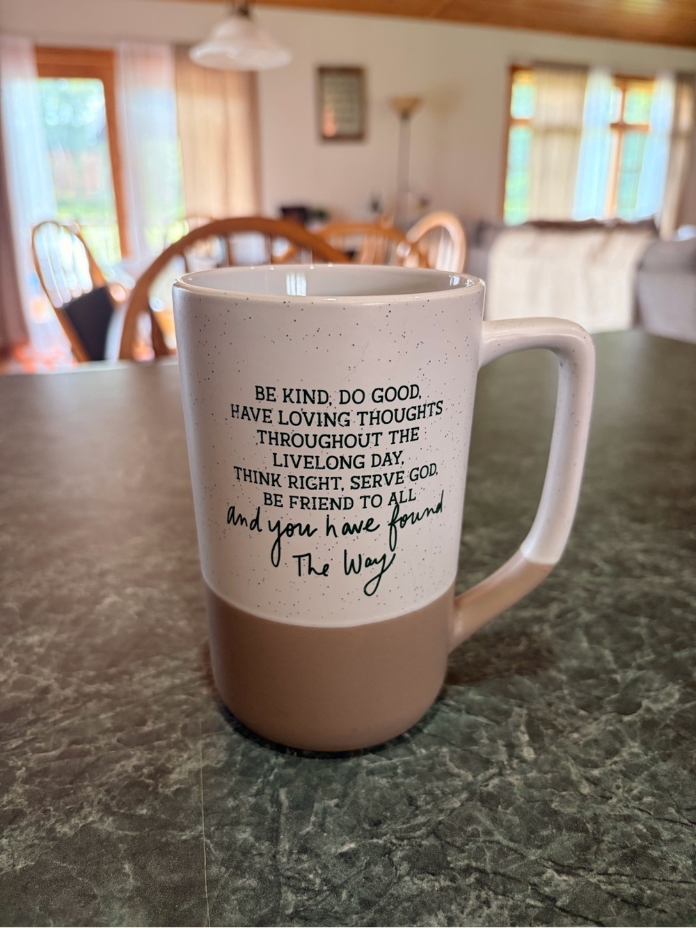 Inspirational Speckled Ceramic Coffee Mug in Two-Tone Beige